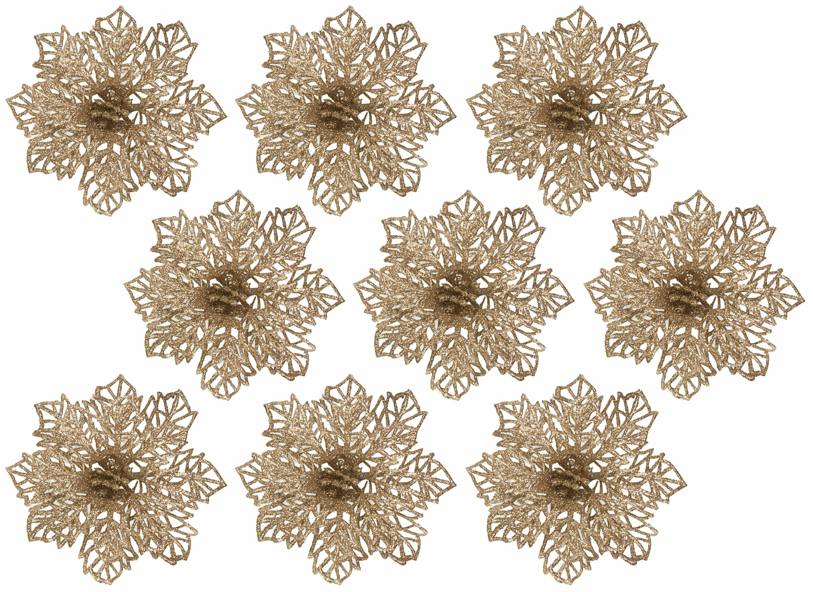 9 Clip On 10cm Champagne Gold Poinsettia Flower Christmas Tree Decorations