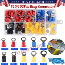 510/102Pcs Insulated Wire Connectors Electrical 10-22AWG Ring Crimp Terminal Kit
