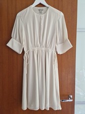 H&M Cream Chiffon Round Neck Elbow Sleeve Drawstring Knee Dress Size S
