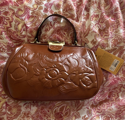 Patricia Nash Brown Floral Embossed Satchel Top Handle Detachable Strap, Clasp
