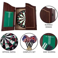 Dartboard Cabinet Set Professional Dart Board Bar Home Game With Wood Scoreboar