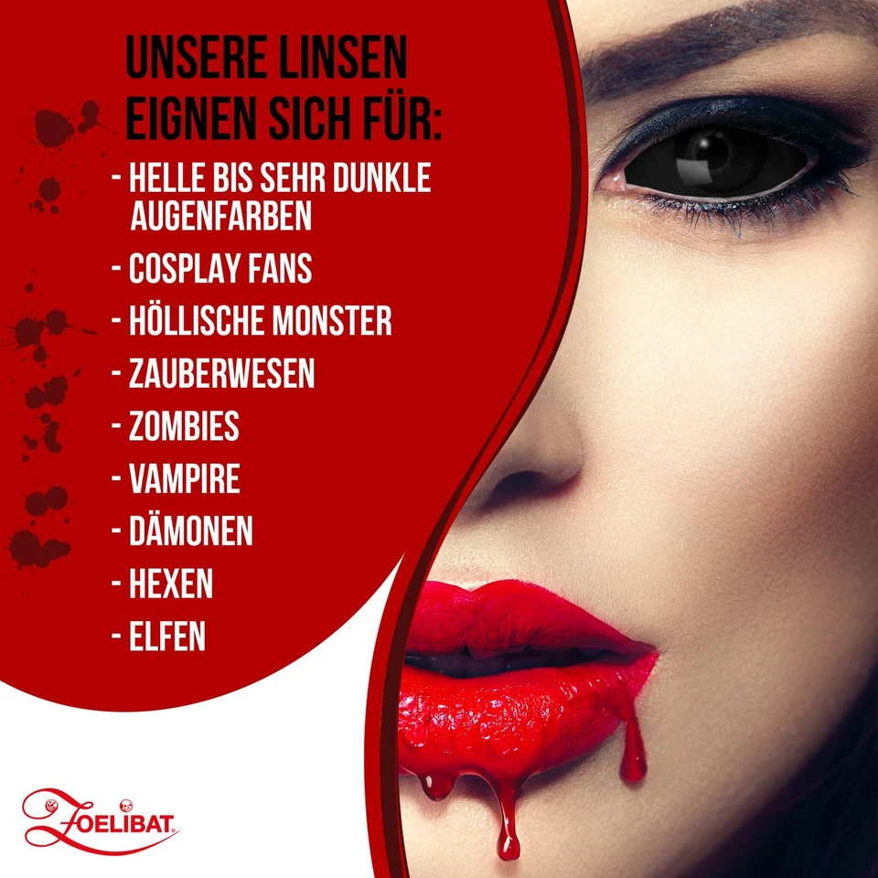 Zoelibat Eyecatcher Sclera 6 Monats-Kontaktlinsen Black Eye Karneval Halloween - Bild 4 von 4