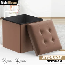 15" Brown Folding Storage Ottoman Foot Rest Stool Bench Chest w/Flipping Lid