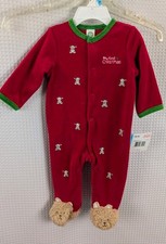 Little Me Red Holiday Velour One Piece Sleeper with Teddy Bears NWT Size 6 Mos.