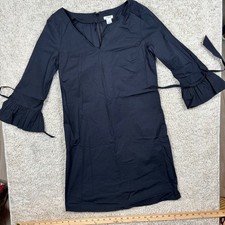 J. Crew Black V Neck Cotton Blend Dress with Ruffle Tie Sleeves Size 2