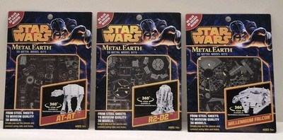3 X Fascinations Metal Earth 3D Laser Cut Steel Model Kits: At-At, R2D2, Falcon