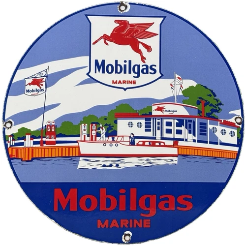 VINTAGE MOBIL MARINE PORCELAIN SIGN DEALERSHIP SERVICE GAS STATION MOBIL OIL