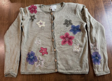 Vtg Christopher Banks Hand Embroidered Cardigan Sweater Sz S Green Floral