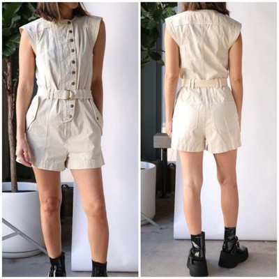 Ulla Johnson Cream Cotton Sleeveless Button Front 4  Utility Romper Short
