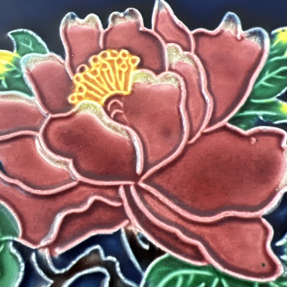 Azulejos de cerámica mayólica antiguos enmarcados arte diseño de flores peonía estampada china Foto 3 de 4