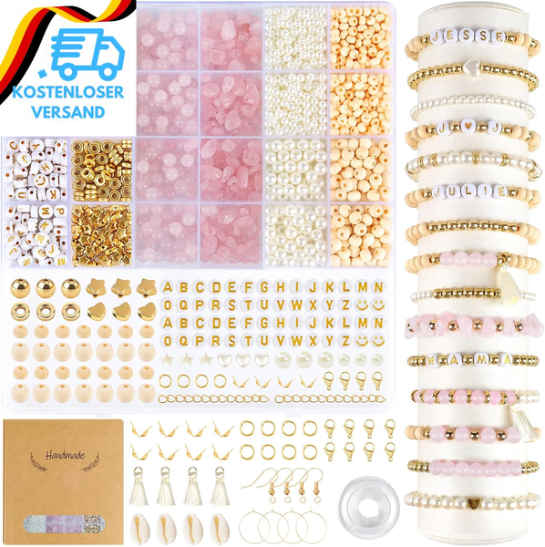 Eues NatüRliche Rosenquarz Perlen FüR ArmbäNder, Edelstein Perlen Kit, Naturstei-image