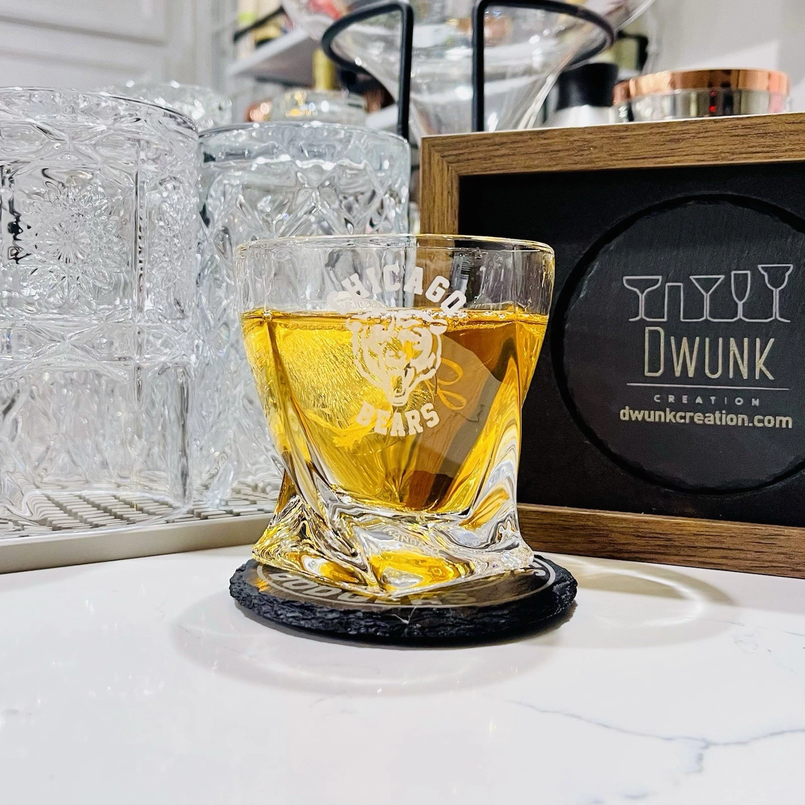 Engraved Chicago Bears Whiskey Glass - Twisted Whiskey Glasses