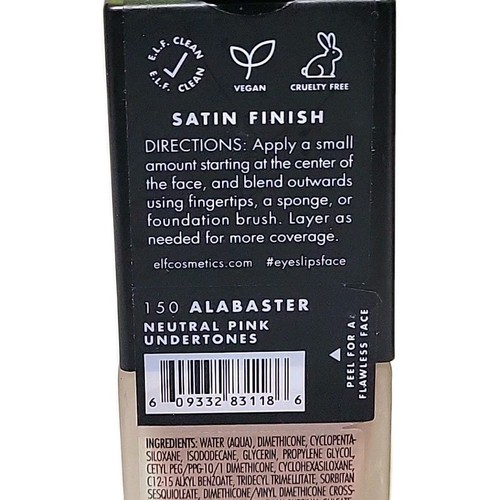 ELF Flawless Satin Finish Foundation, 150 Alabaster 83118 0.67 Fl Oz - Picture 2 of 4