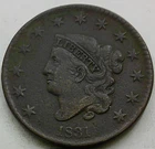 Photo of a 1831-P Large Cent from an eBay listing that sold on Jul 18, 2026