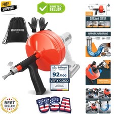 User-Friendly 50 FT Plumbing Snake - Video Instructions Included for Easy Use