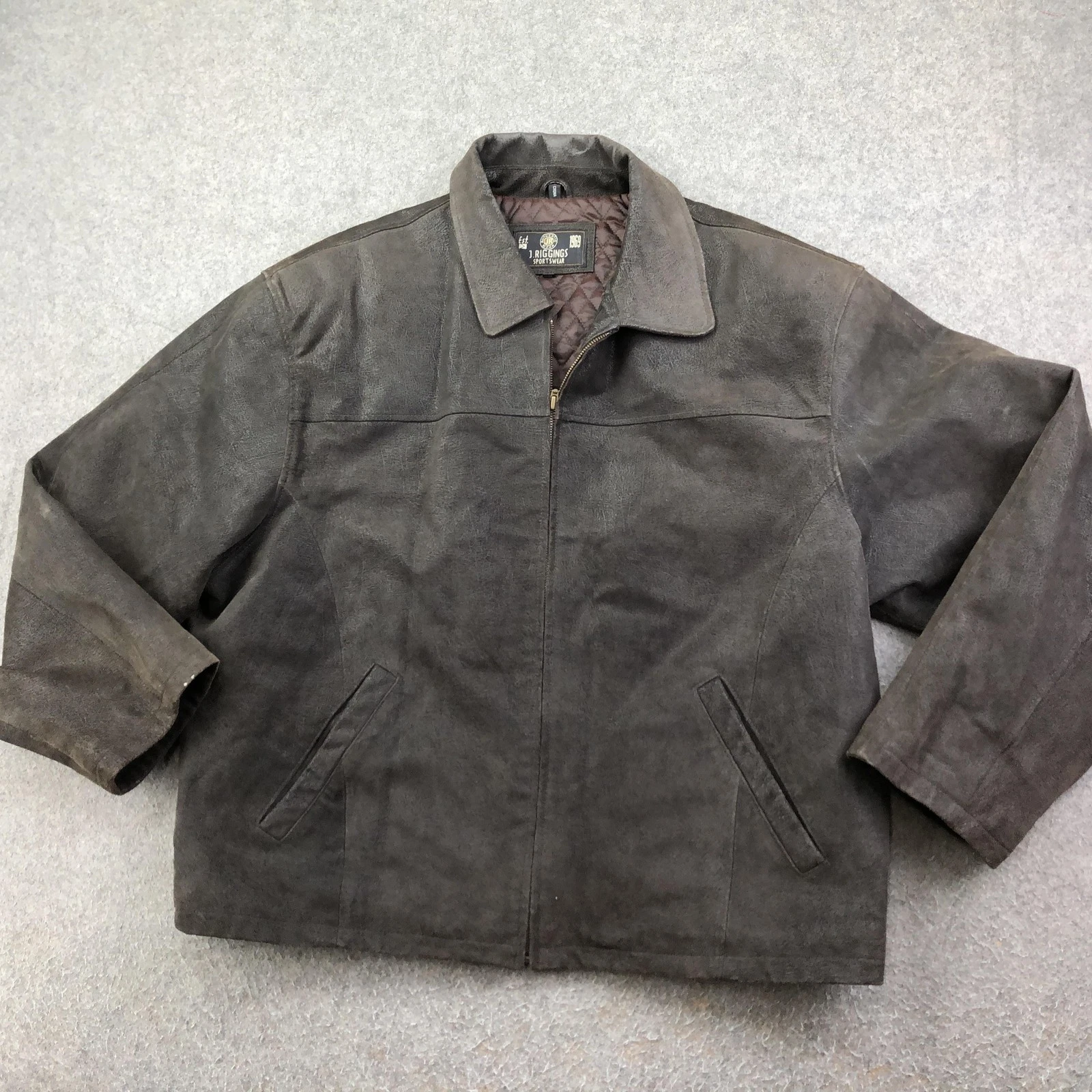 J.Riggins Jacket Mens 2XL Brown Faux Leather Bomber Full Zip Lined Pockets