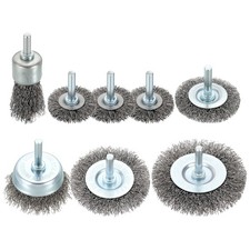 Wire Brush Set-8 Pcs-Carbon Steel Crimping(0.012")-1/4" Round Shank