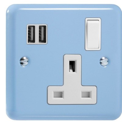 Varilight XY4U2SW.DB Duck Egg blau 1 Gang 13A Steckdose 2 x 17W USB A
