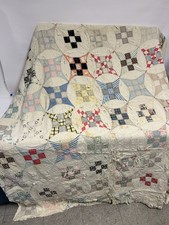 Vintage Handsewn Glorified Nine Patch Quilt -needs Repair 64x80  G2-26