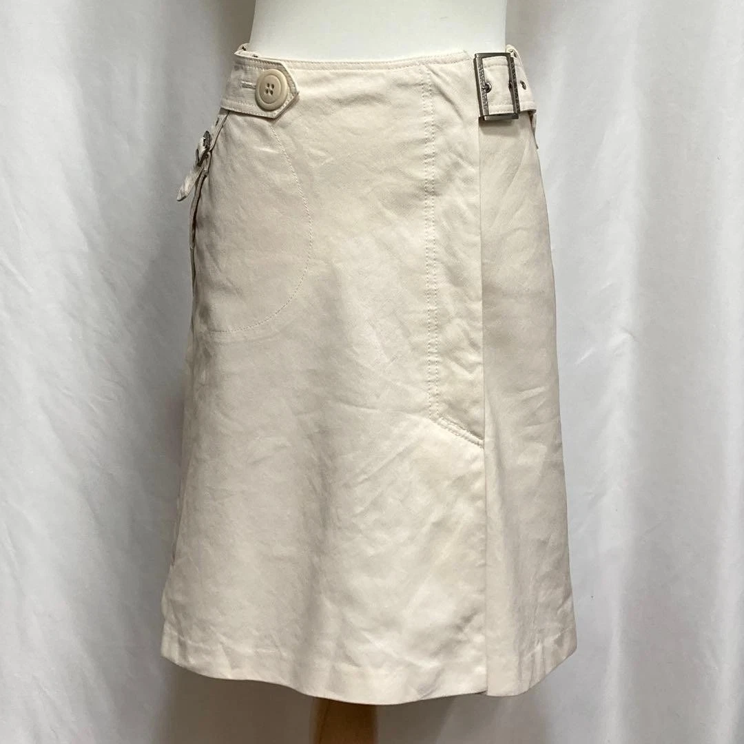 Burberry Blue Label Cotton Wrap Flared Skirt Beige Lined Size 36 BB0526571