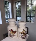 Ceramic Butterfly Apothecary Jars Set of 2 White Glossy 7 1/2 in — photo 2