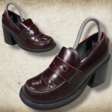 Vintage Y2K Q A Platform Loafers Women s Size 7.5 Ox Blood Lug Sole Chunky Goth