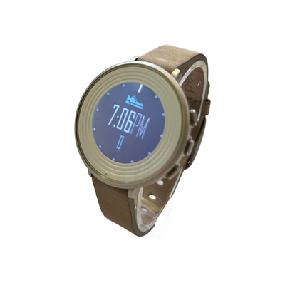 Pebble Time Round Smartwatch 14mm Silver Stone Leather Band E-Paper Display IPX7