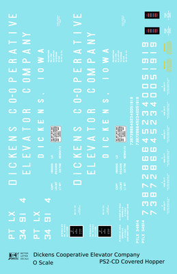 K4 O Scale Decals Dickens Co-Op Elevator Co. PS-2CD Covered Hopper White Iowa