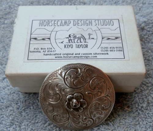 Engraved Silver Flower Scarf Slide by Kiyo Taylor Horse Camp Design Sonoita Az.
