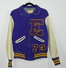 Varsity Bomber Jacket Ripon Award byCarl Dorhling Purple Yellow Wool Leather