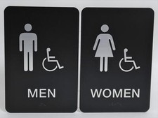 Men  Women ADA Restroom Sign Modern Chic Black/Silver Braille Bathroom Sign