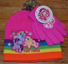 My Little Pony MLP Pink Pom Pom Winter hat  Matching Glove Set OSFM 4-7 years