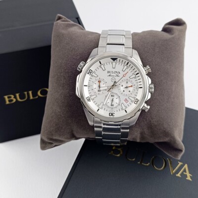 Bulova Men's Marine Star White Dial Quartz Stainless Steel Watch 43mm 96B255