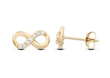 9ct Yellow Gold on Silver Simulated Diamond INFINITY Stud Earrings