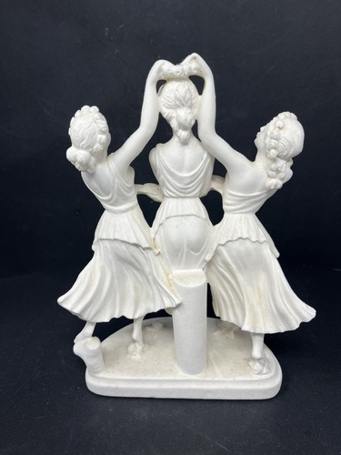 Vintage White Alabaster Sculpture Charites Graces Ancient Greek Mythology Goddes - 第 7/10 張圖片