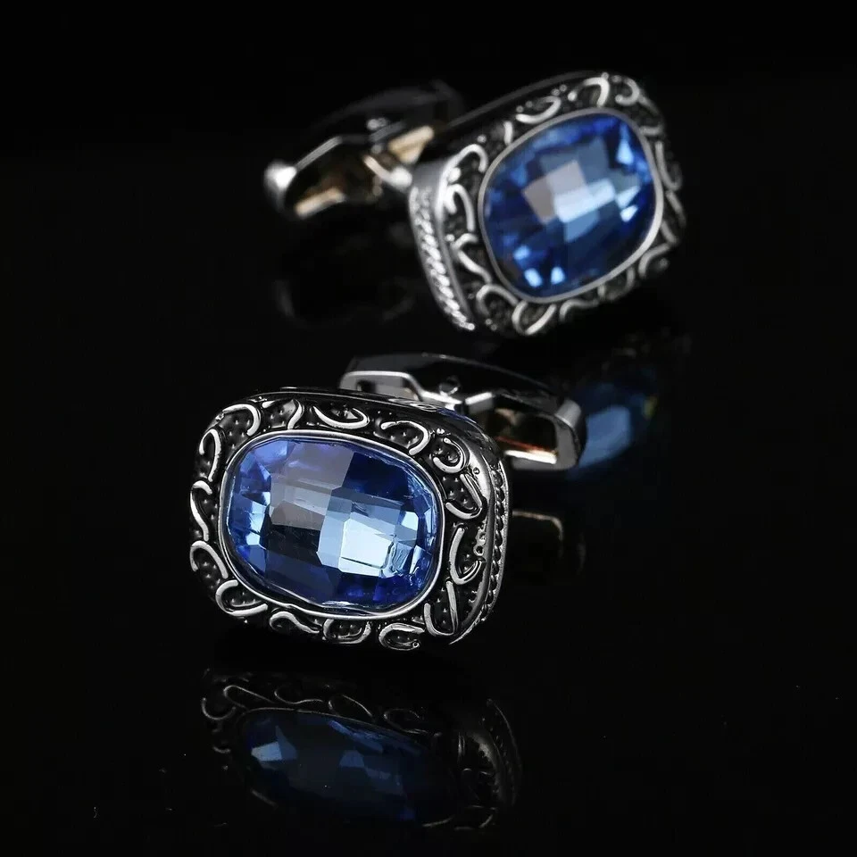 3Ct Cushion Cut Tanzanite Lab Created Cufflinks 14K White Gold Plated Perfect - Image 2 of 3