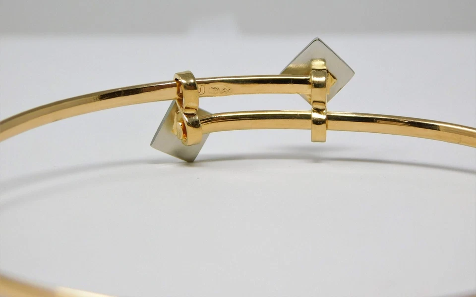 18 kt Multi-tone Gold Square Accents Adjustable Wire Bangle Bracelet 7" B2852 - Image 3 of 4