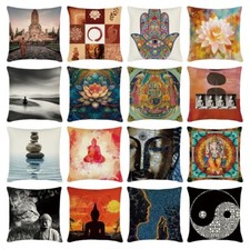 Statua Buddha indiano copricuscino divano pietra zen fiore buddismo federa