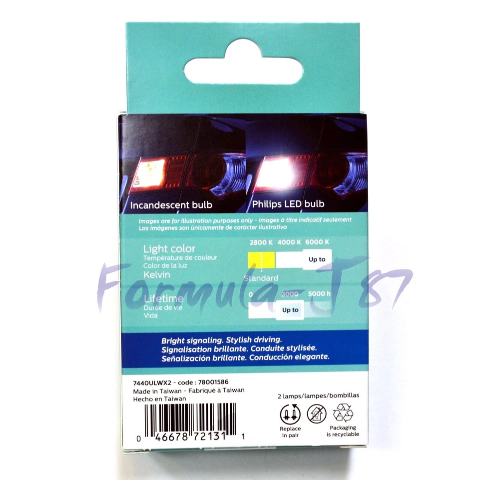 Philips Ultinon Luz LED 7440 Blanco 6000K Dos Bombillas Respaldo Reverso Repuesto Foto 4 de 4