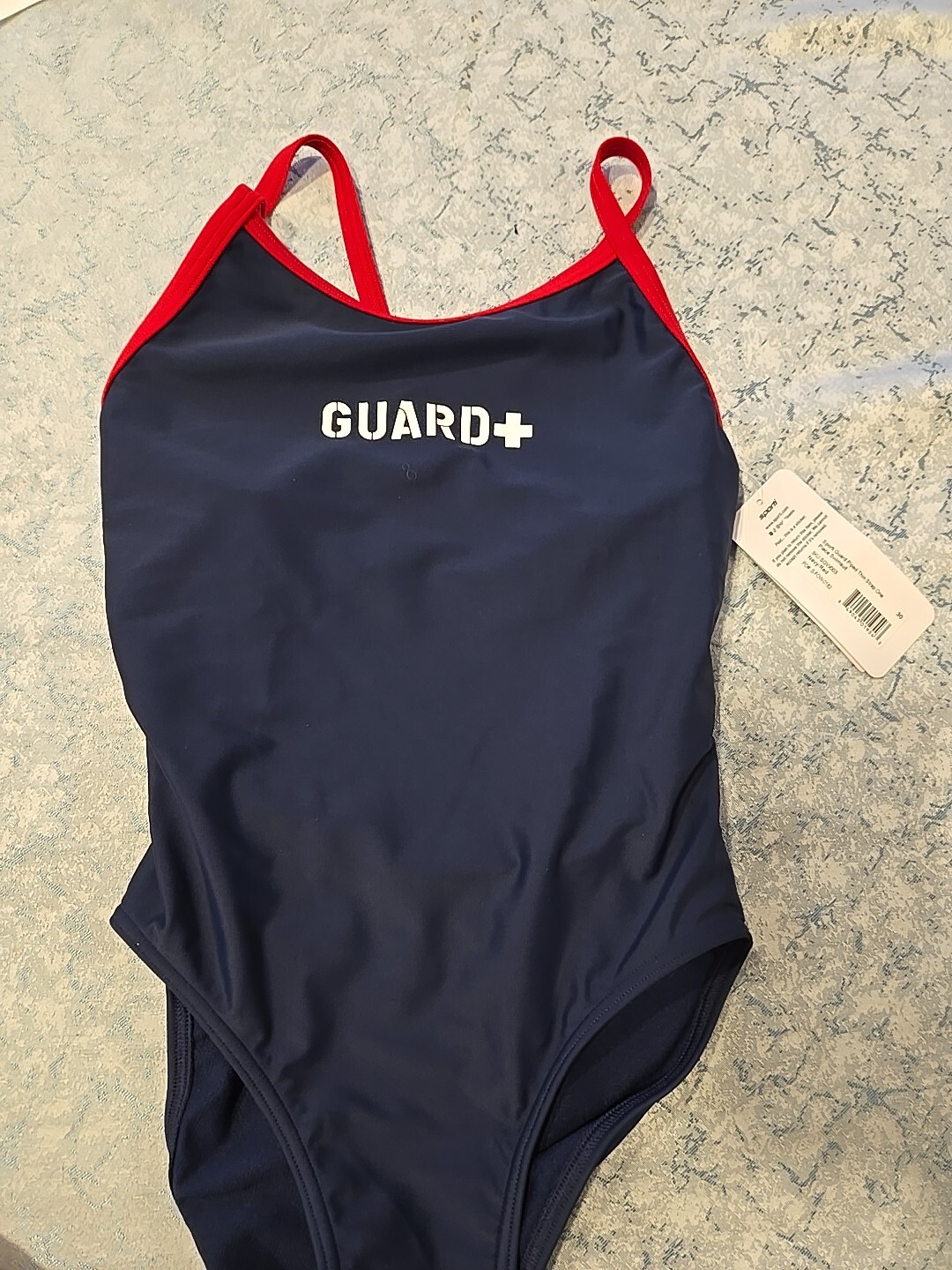 SPORTI Women's 30 Blue Red Guard Piped Thin Strap One Piece Lifeguard ...