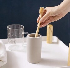 2 Pack Diatomite Toothbrush Holder Bathroom Organizer Tumbler NATURAL Cup Beige