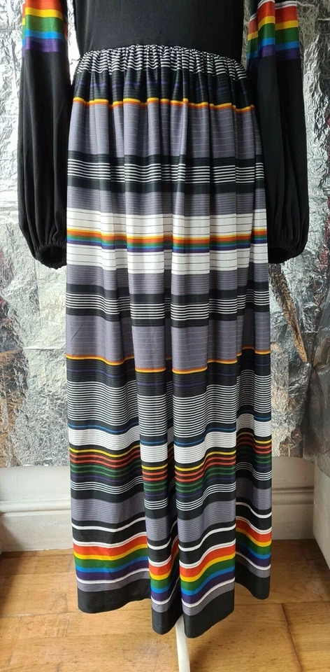Vintage BERKERTEX DRESS UK10/12 multicoloured striped maxi long sleeved 70s - Image 4 of 4