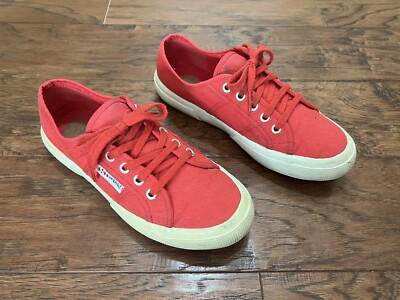 Superga Red Fabric Lace Up Low Top Sneakers Size Women 7 / Men 5.5, B#25