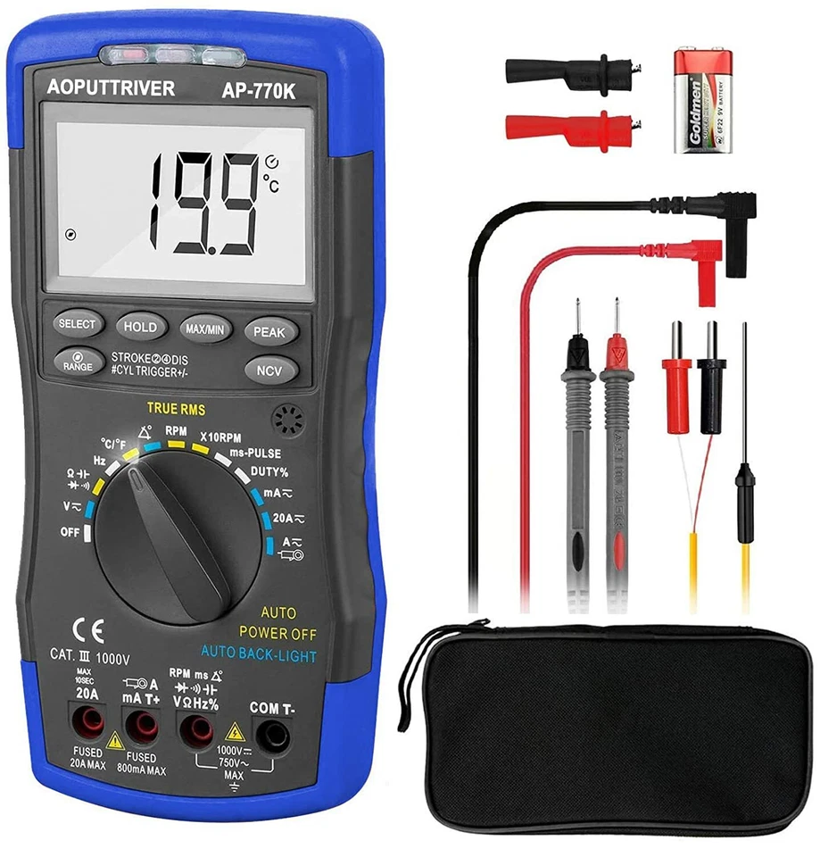 BTMETER Digital Automotive Multimeter KFZ Analysator PULES 20A Tach RPM Dwell Messgeräte