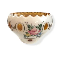 Moser Style Glass Bowl Czech Bohemian White Overlay Cut to Amber Hand Painted