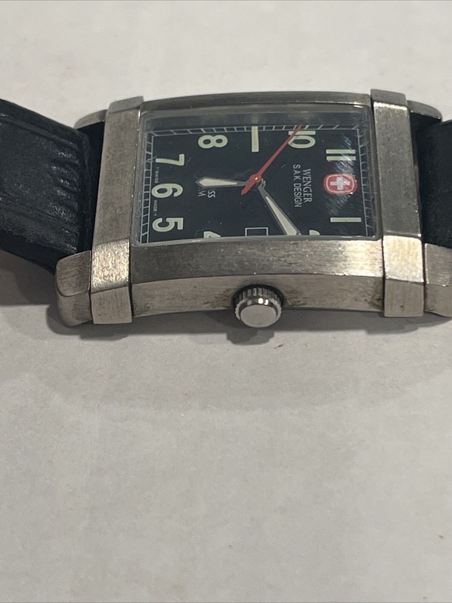 Wenger Tank Watch S.A.K Design Black Dial Black Leather Band Army