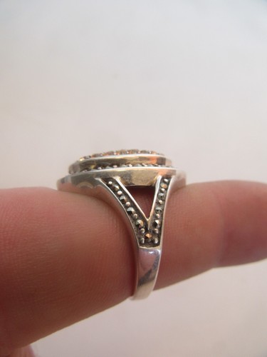 Sterling Silver Thailand A 925 Marcasite & Champagne Zirconia Ring (S: 8) - Picture 8 of 21