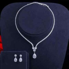 2-Pc Cubic Zirconia Crystal Waterdrop Pendant Necklace and Earrings Jewelry Set