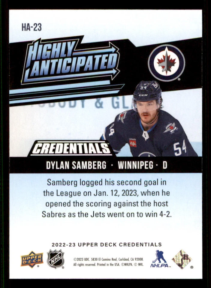 2022-23 Upper Deck Credentials Highly Anticipated #HA23 Dylan Samberg - Image 2 of 2