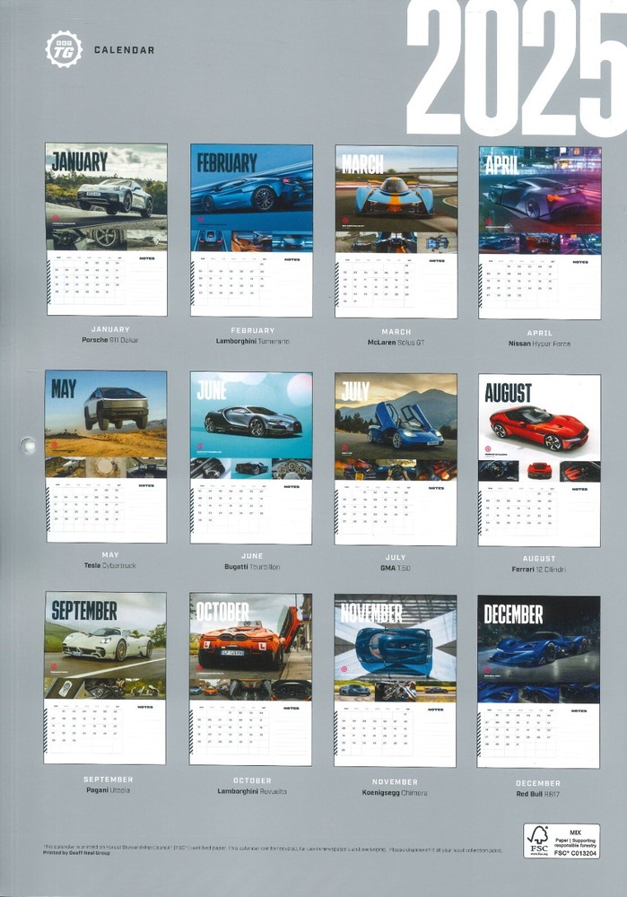 UK  BBC Top Gear Supercar Calendar 2025, Race Cars, Porsche 911, Lambo, Bugatti
